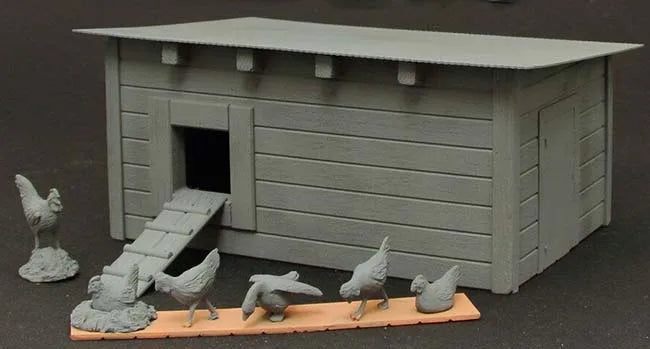 1/35 Chicken Farm with Henhouse, 6 Figures, Resin Model Creature Kit, Wildlife Theme, Unassembled and Unpainted