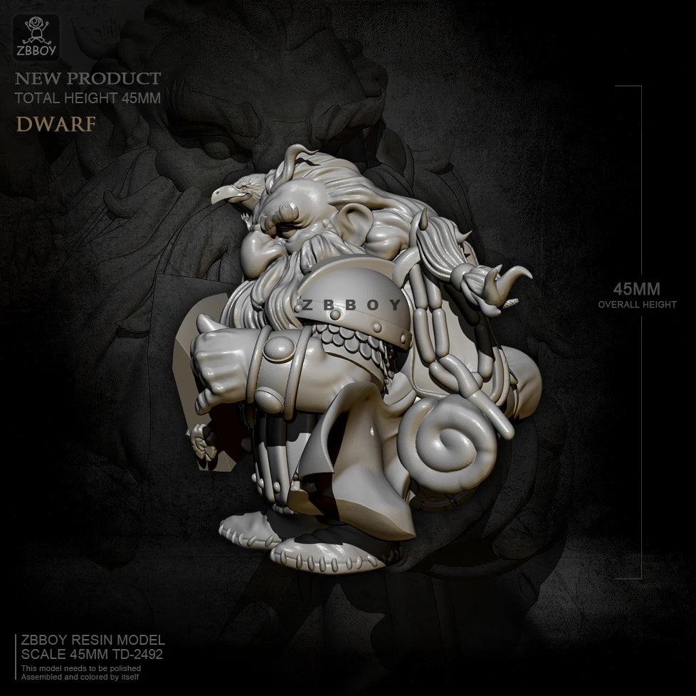 45mm Dwarf Warrior, Resin Model Figure Kit, Fantasy Theme, Unassembled and Unpainted