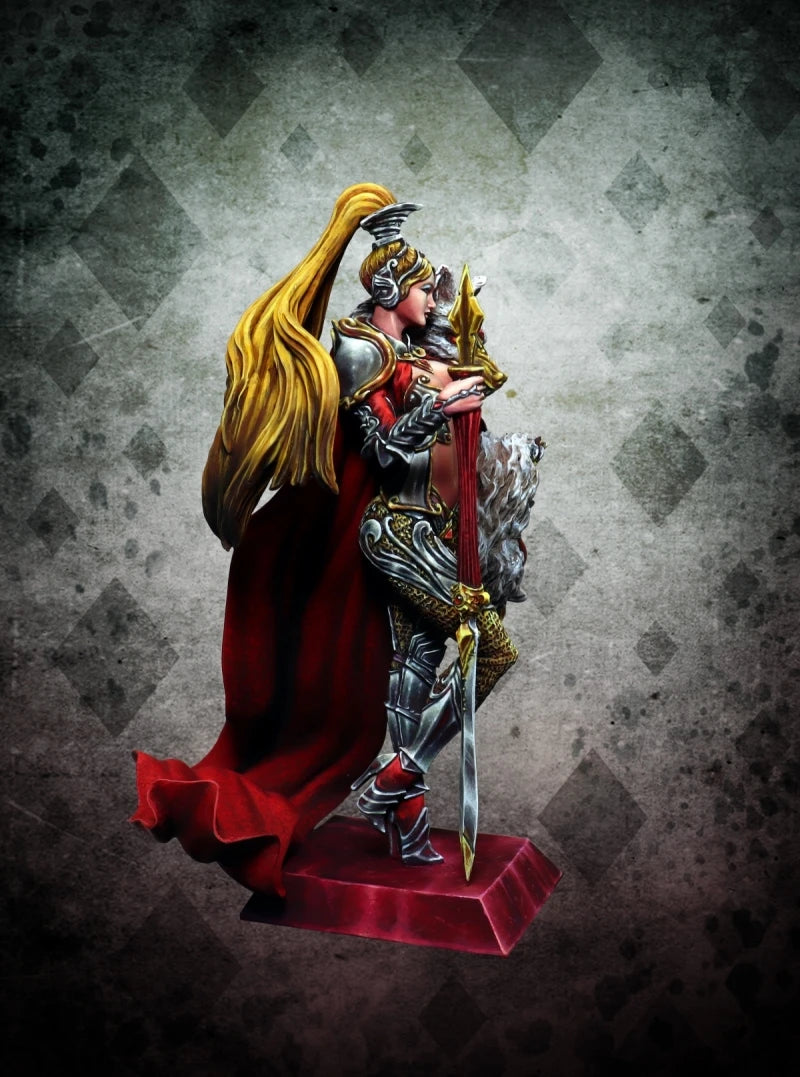1/24 Sorceress with Golden Hair and Red Cloak, Resin Model Figure Kit, Fantasy Theme, Unassembled and Unpainted