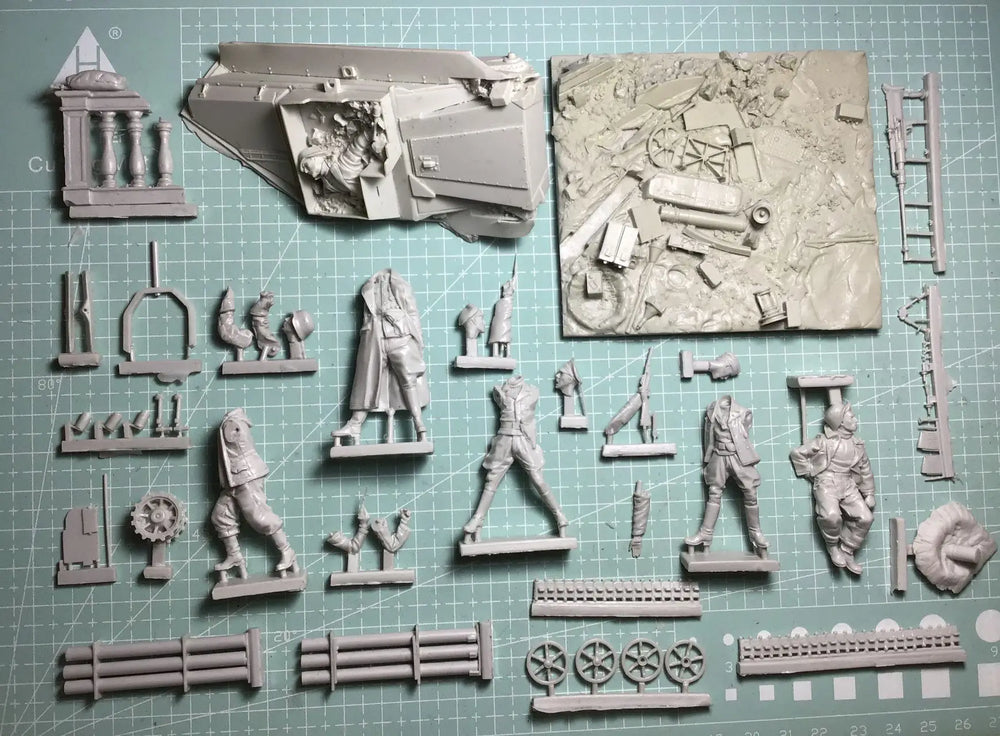 1/35 WWII German Anti-Aircraft Gun, 3 Figures, Resin Model Figure Kit, Unassembled and Unpainted