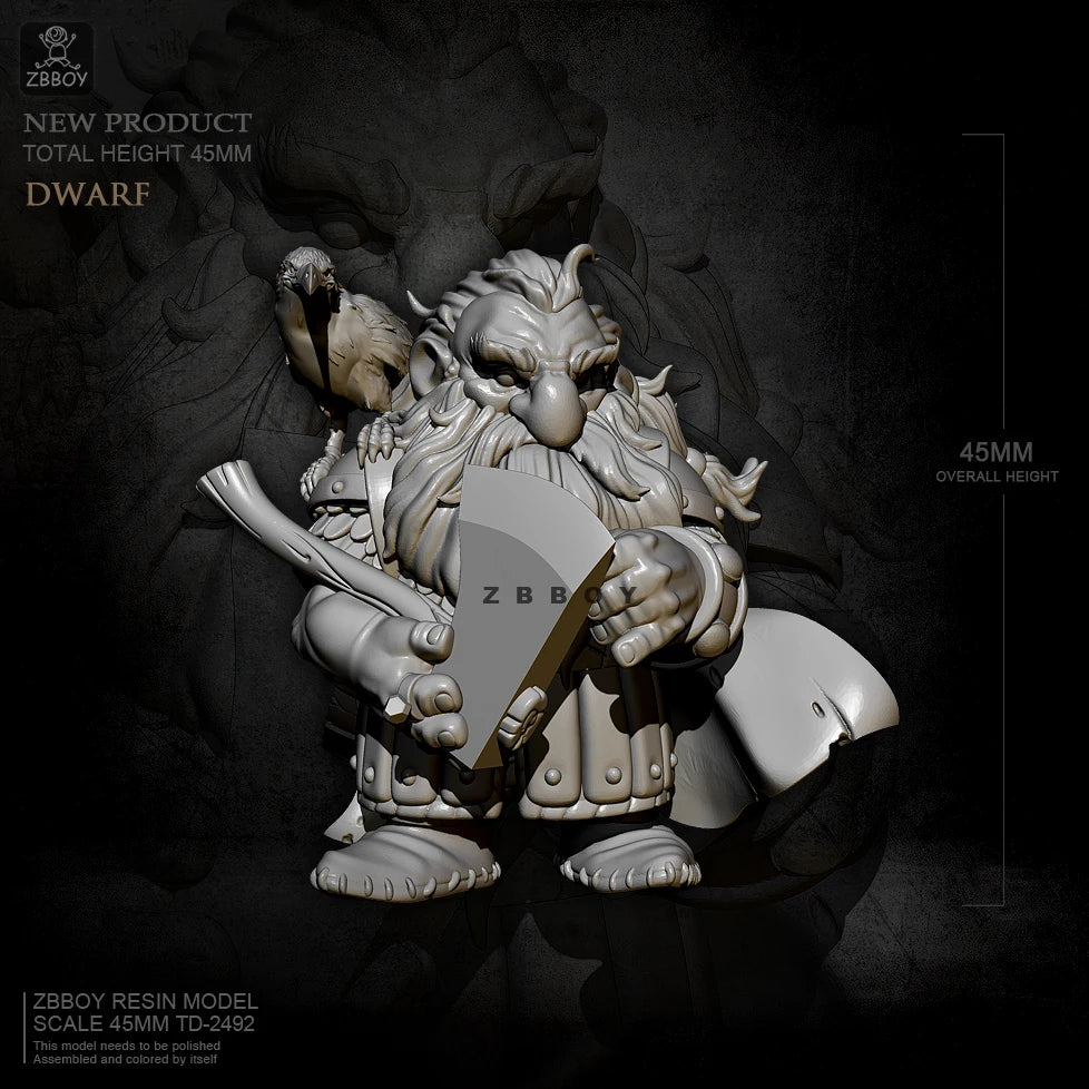 45mm Dwarf Warrior, Resin Model Figure Kit, Fantasy Theme, Unassembled and Unpainted