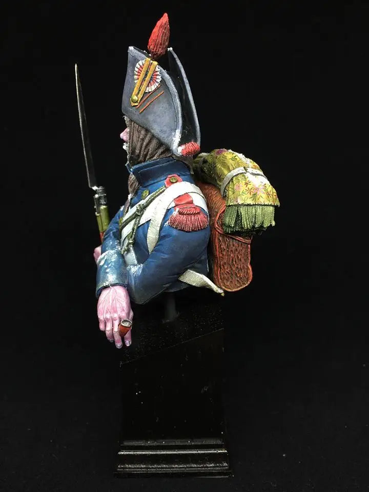 1/10 Napoleonic Officer with Beard and Red-Plumed Bicorne, Resin Model Bust Kit, Unassembled and Unpainted