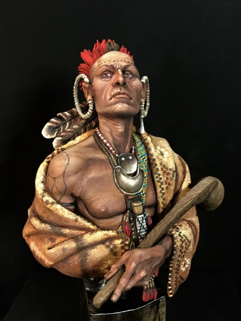 1/10 Mohawk Warrior with Shell Earrings, Resin Model Bust Kit, Historical Theme, Unassembled and Unpainted