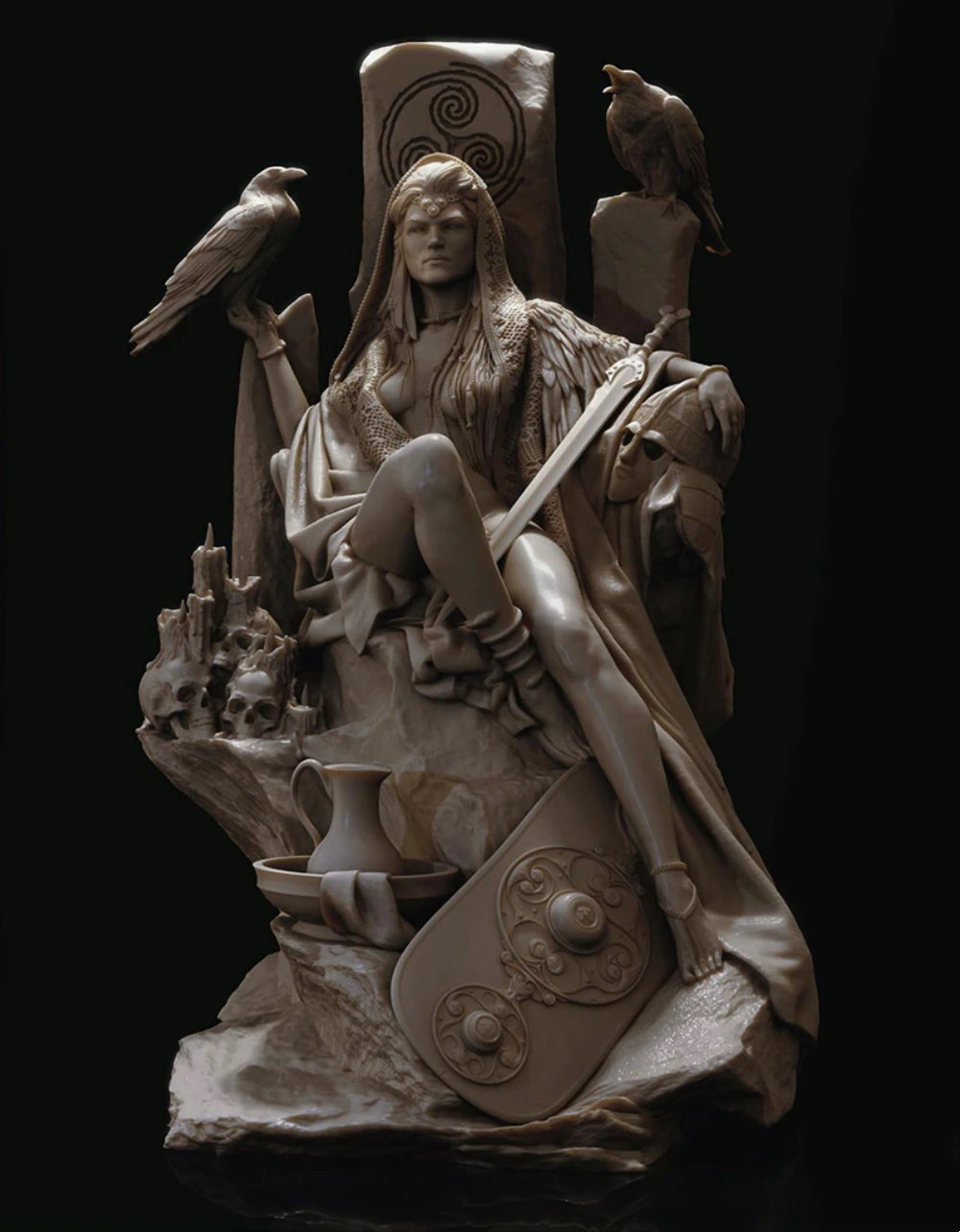 75mm Dark Sorceress with Ravens, Resin Model Figure Kit, Fantasy Theme, Unassembled and Unpainted