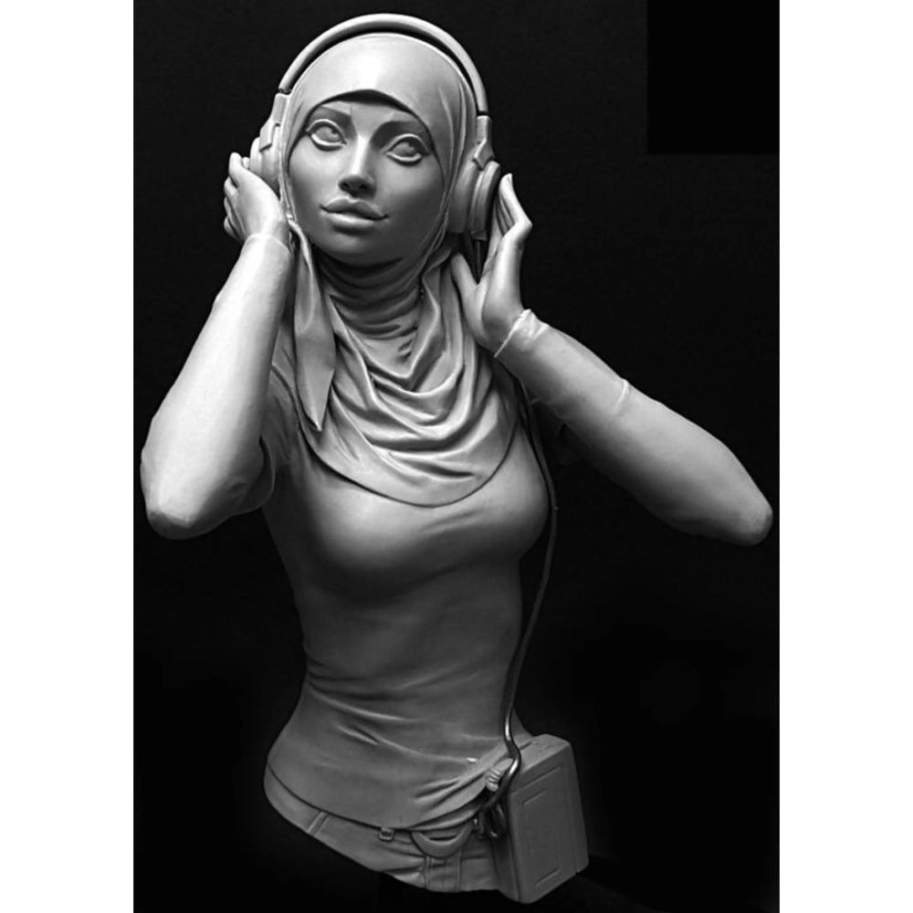 108mm Female with Headphones, Resin Model Bust Kit, Unassembled and Unpainted