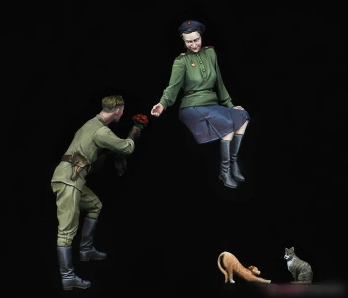 1/35 WWI Soldiers with Concertina Player and Animals, 8 Figures, Resin Model Figure Kit, Unassembled and Unpainted