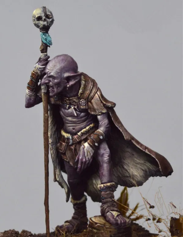 1/24 Orc Necromancer with Skull Staff, Resin Model Figure Kit, Fantasy Theme, Unassembled and Unpainted