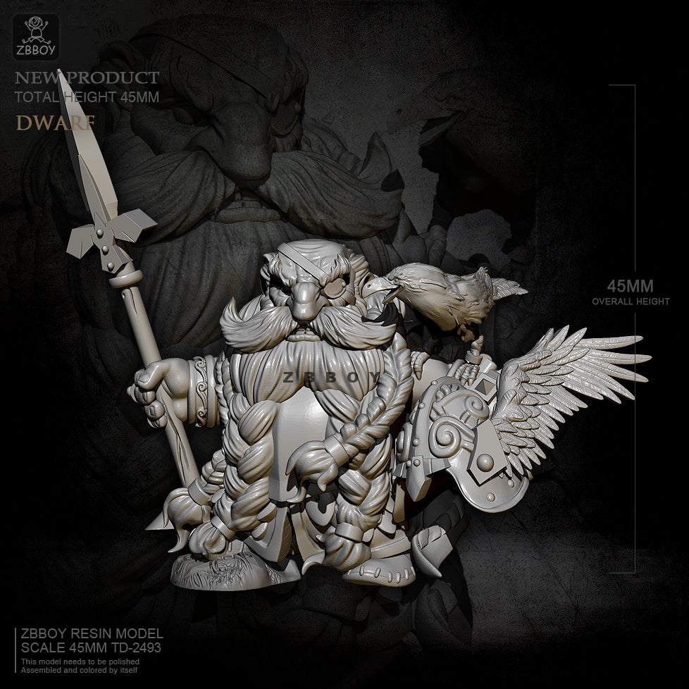 45mm Winged Dwarf Warrior, Resin Model Figure Kit, Fantasy Theme, Unassembled and Unpainted