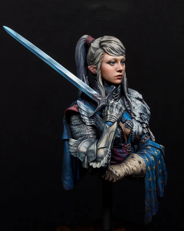 1/10 Medieval Elven Warrior with Scaled Armor and Greatsword, Resin Model Bust Kit, Unassembled and Unpainted