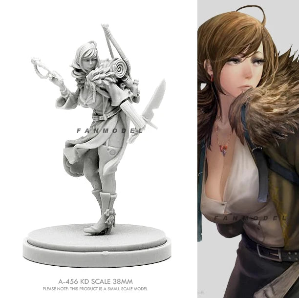 38mm Long-Haired Female Warrior with Curved Blade Lunging, Resin Model Figure Kit, Fantasy Theme, Unassembled and Unpainted