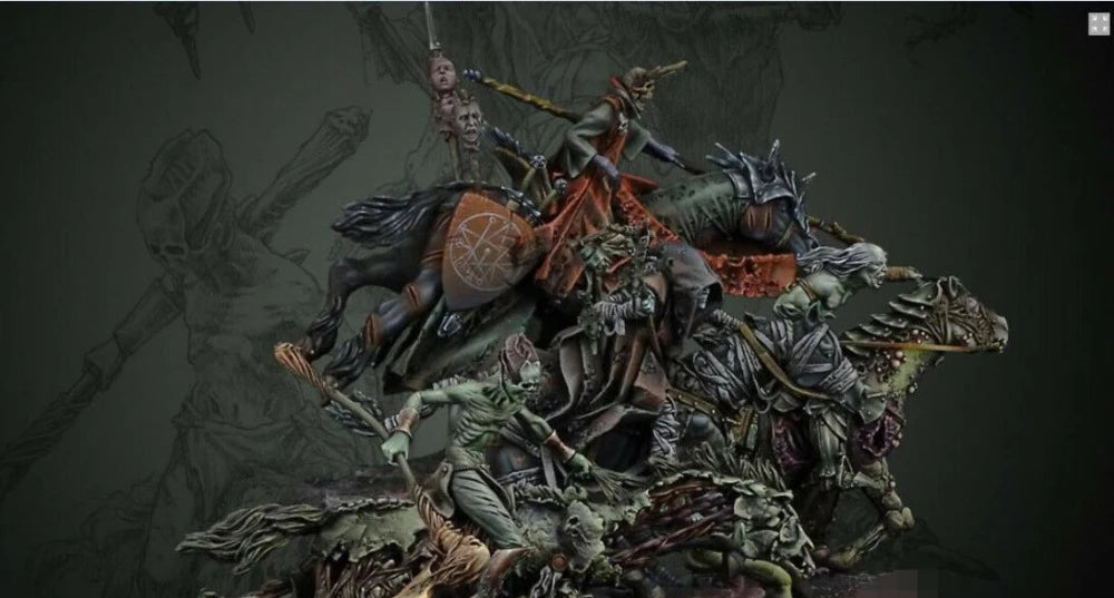 1/32 Medieval Dark Fantasy Mounted Warriors on Demonic Beasts, 4 Figures, Resin Model Figure Kit, Unassembled and Unpainted