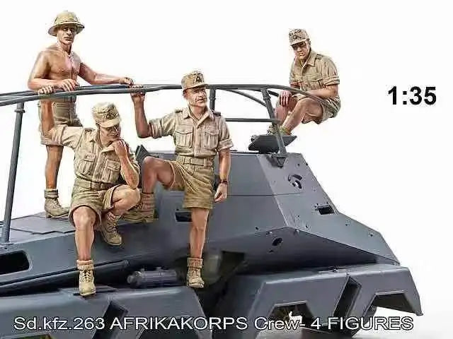 1/35 WWII German Sd.Kfz 263 Afrika Korps Crew, 4 Figures, Resin Model Figure Kit, Unassembled and Unpainted