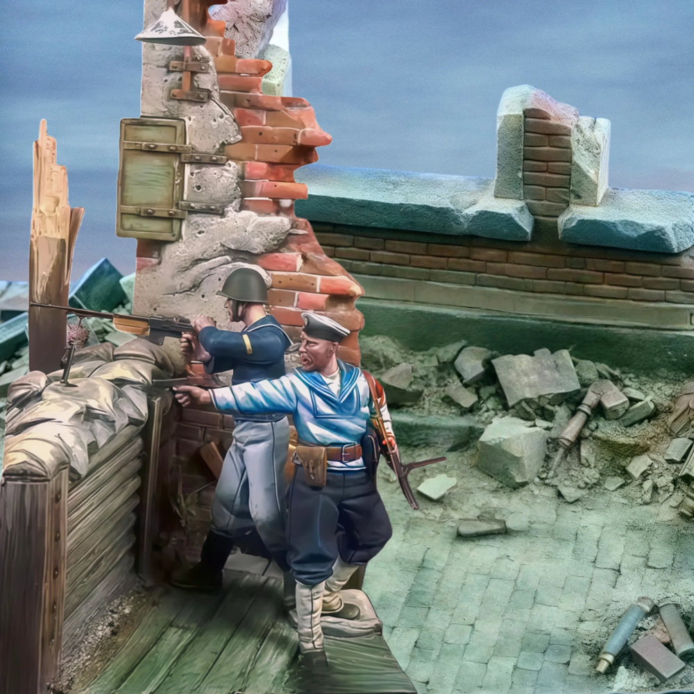1/35 WWI Trench Fortification Scene, 2 Figures, Resin Model Diorama Kit, Unassembled and Unpainted