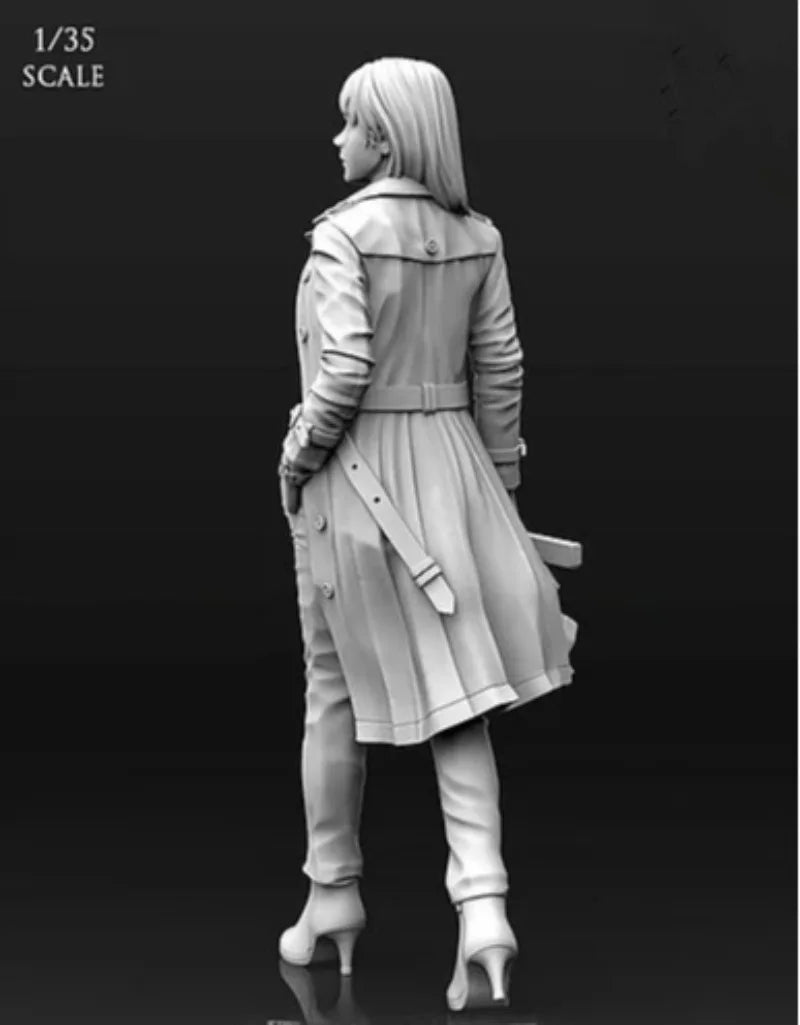 1/35 Modern Woman in Long Coat Carrying Assault Rifle, Resin Model Figure Kit, Unassembled and Unpainted