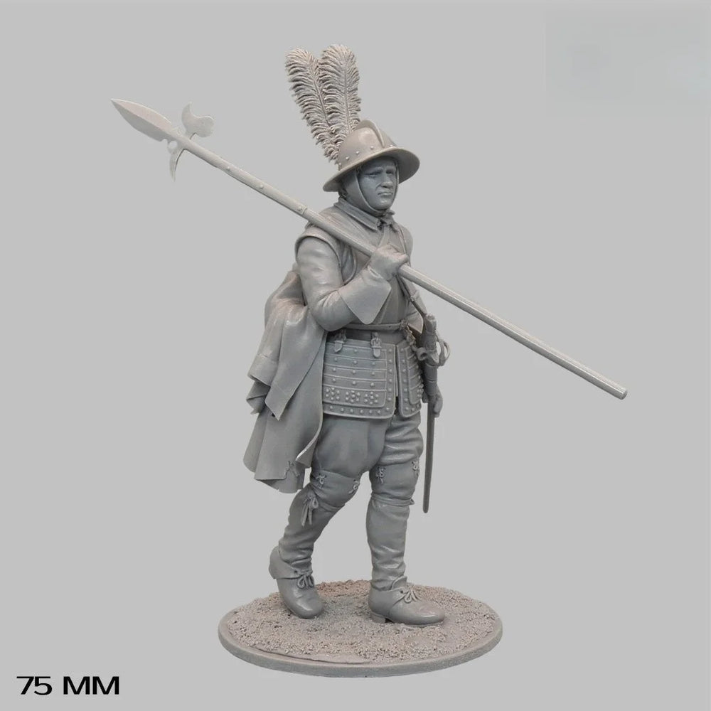 75mm 17th Century Infantry Sergeant, Resin Model Figure Kit, Military Theme, Unassembled and Unpainted