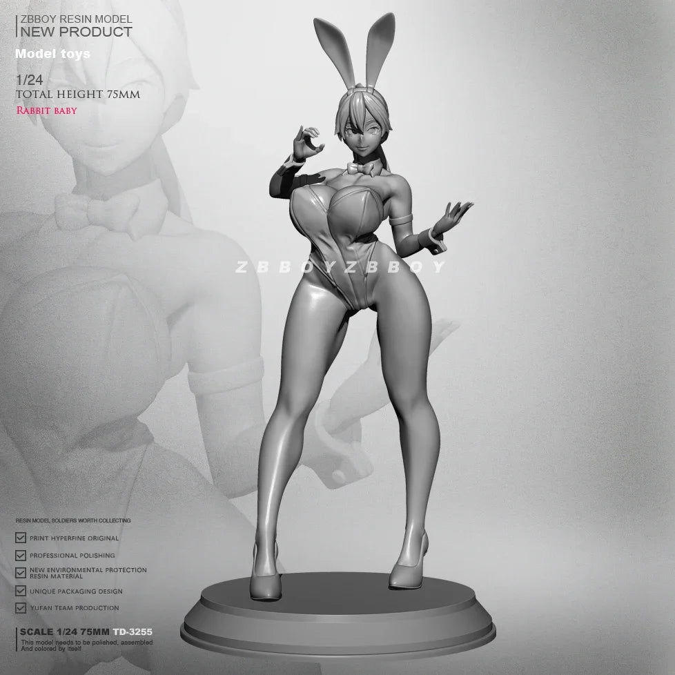 1/24 Rabbit-Eared Bunny Girl Standing, Resin Model Figure Kit, Unassembled and Unpainted