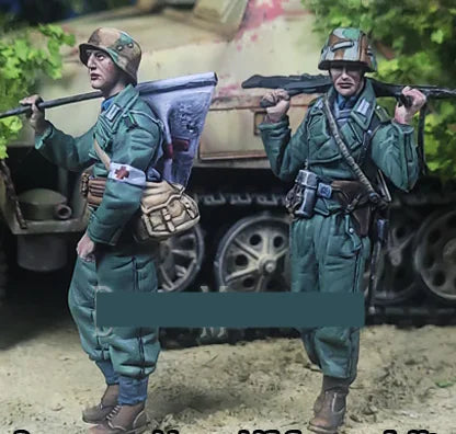 1/35 WWII German Motorcycle Unit, 4 Figures, Resin Model Figure Kit, Unassembled and Unpainted