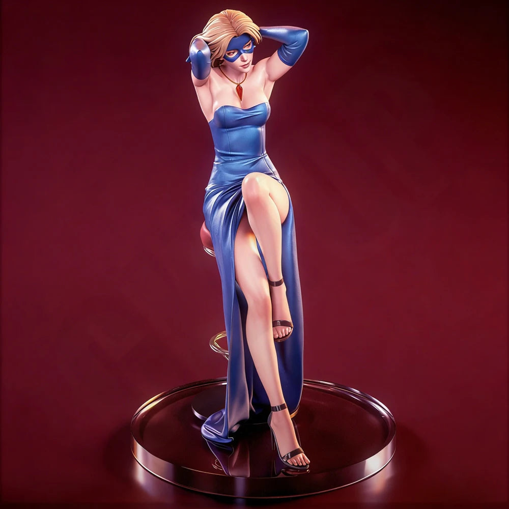 1/24 Blonde in Blue Dress on Bar Stool, Resin Model Figure Kit, Unassembled and Unpainted