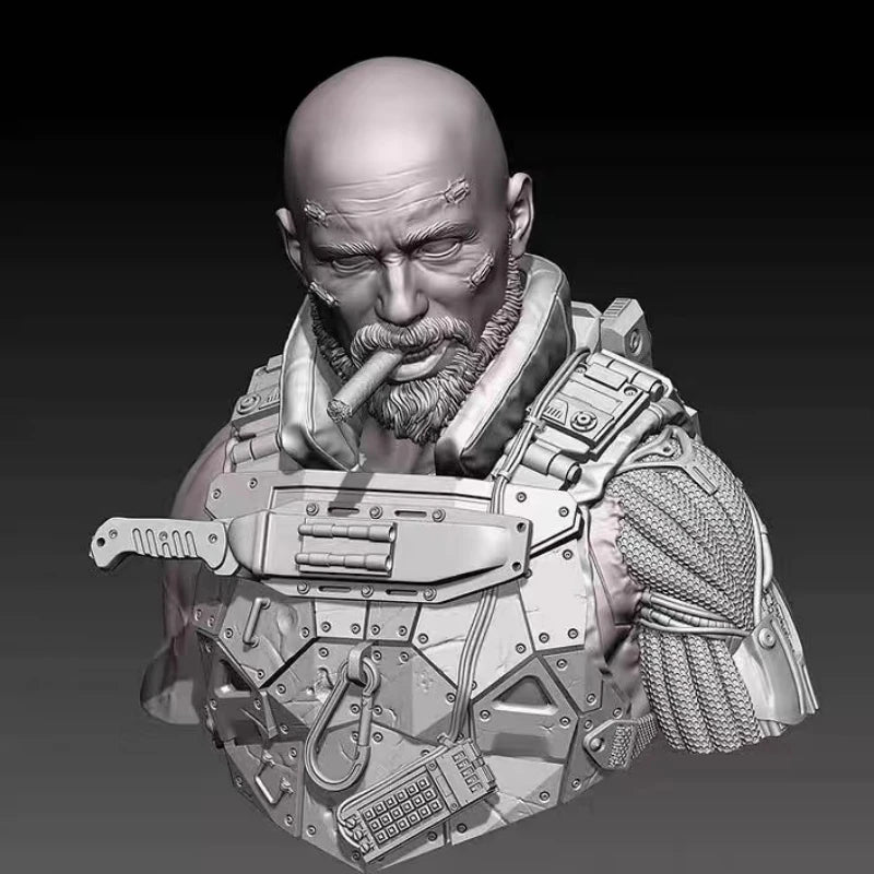 1/10 Modern Bearded Tactical Operator with Cigar, Resin Model Bust Kit, Unassembled and Unpainted