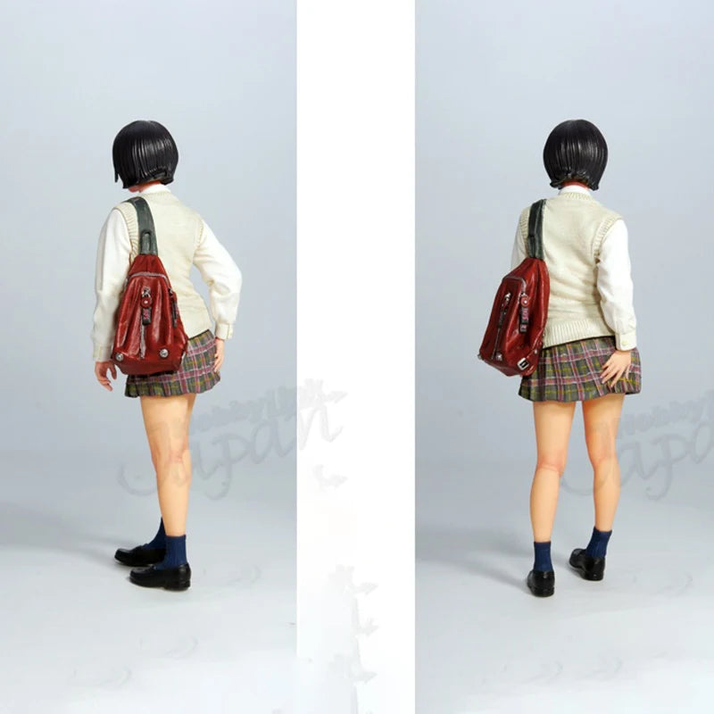 1/12 Schoolgirl in Cream Sweater with Red Backpack, Resin Model Figure Kit, Anime Theme, Unassembled and Unpainted