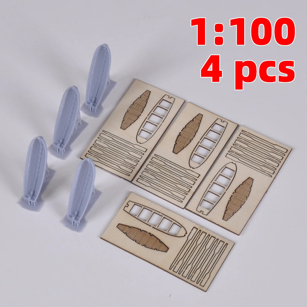 1/100 Wooden Skiff & Lifeboat Set, Resin Model Ship Kit, Historical Theme, Unassembled and Unpainted