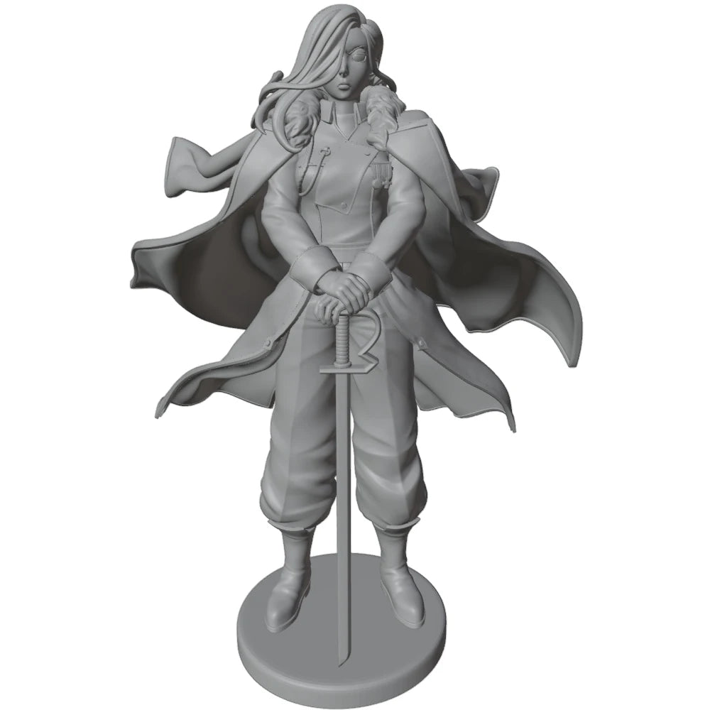 1/24 Female Warrior with Red Cape and Rifle, Resin Model Figure Kit, Anime Theme, Unassembled and Unpainted