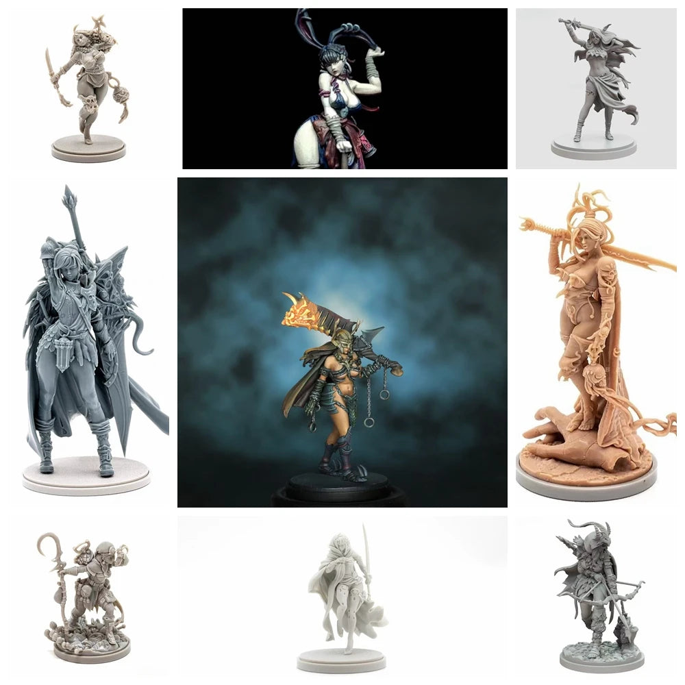 Undead Female Warriors with Ornate Demon Armor, 9 Figures, Resin Model Figure Kit, Fantasy Theme, Unassembled and Unpainted