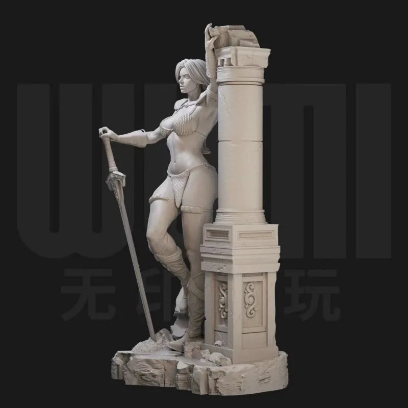 1/24 Female Swordsman with Base, Resin Model Figure Kit, Fantasy Theme, Unassembled and Unpainted