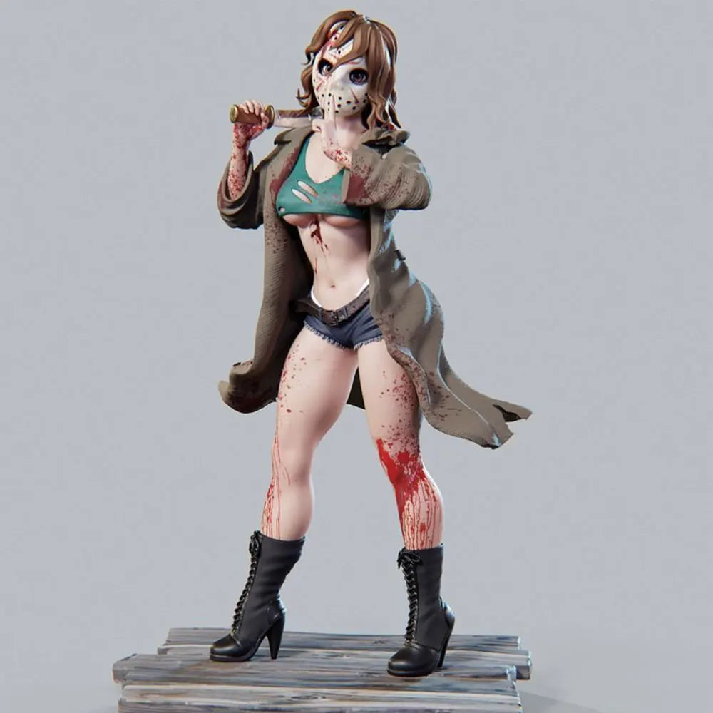 1/24 Skull-Faced Pin-Up in Leather Jacket and Boots, Resin Model Figure Kit, Unassembled and Unpainted