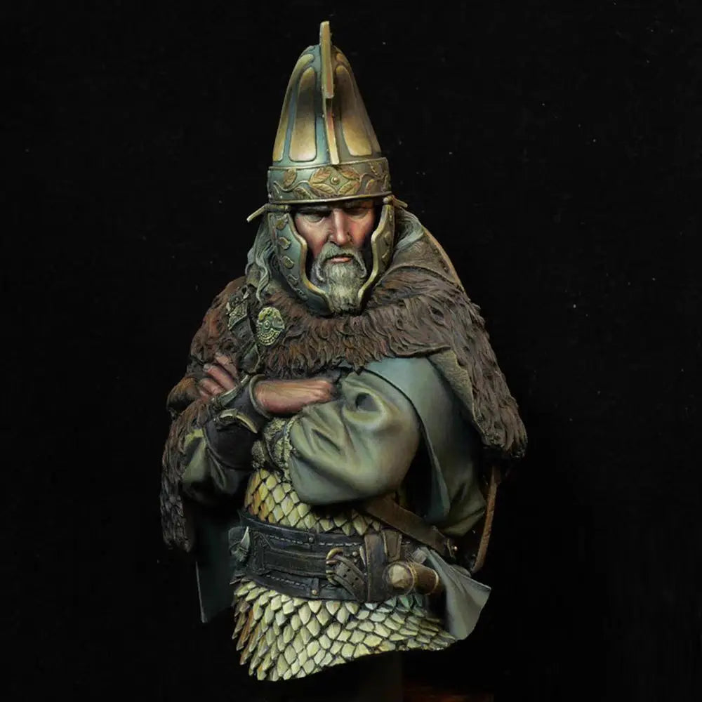 1/10 Medieval Viking Jarl with Ornate Helmet and Furs, Resin Model Bust Kit, Unassembled and Unpainted