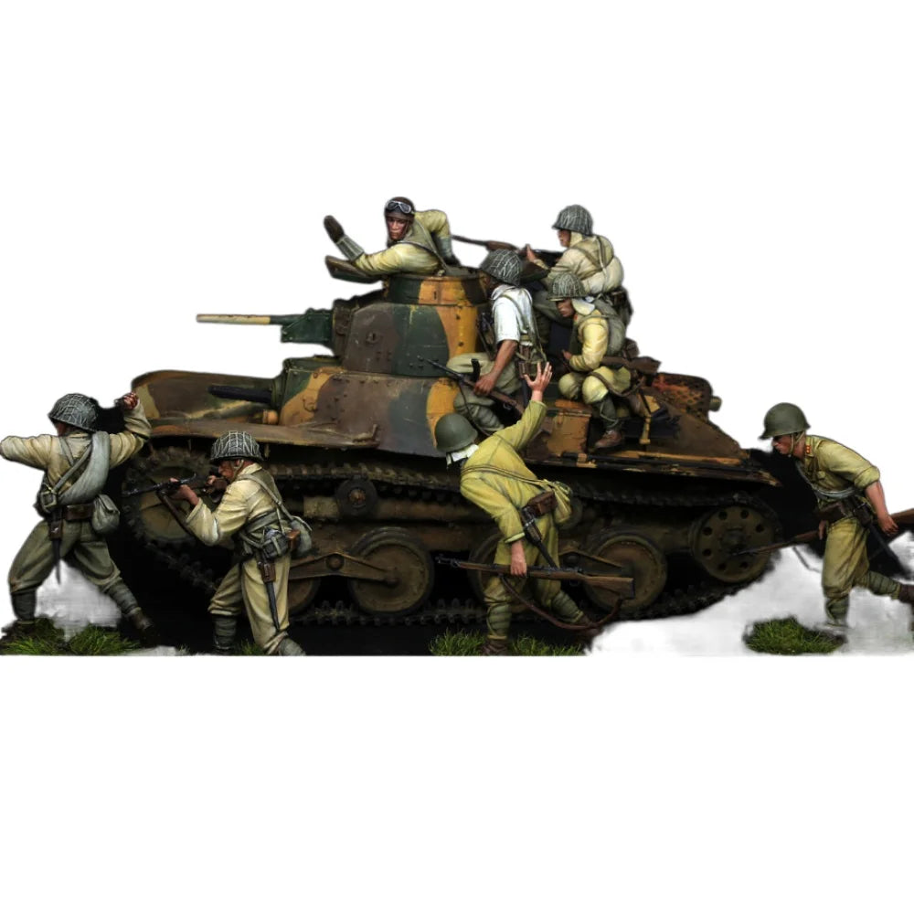 1/35 WWII German Infantry Tank Assault, 8 Figures, Resin Model Figure Kit, Unassembled and Unpainted