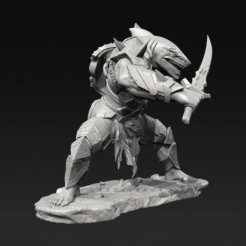 50mm Shark Monster Warrior, Resin Model Creature Kit, Fantasy Theme, Unassembled and Unpainted