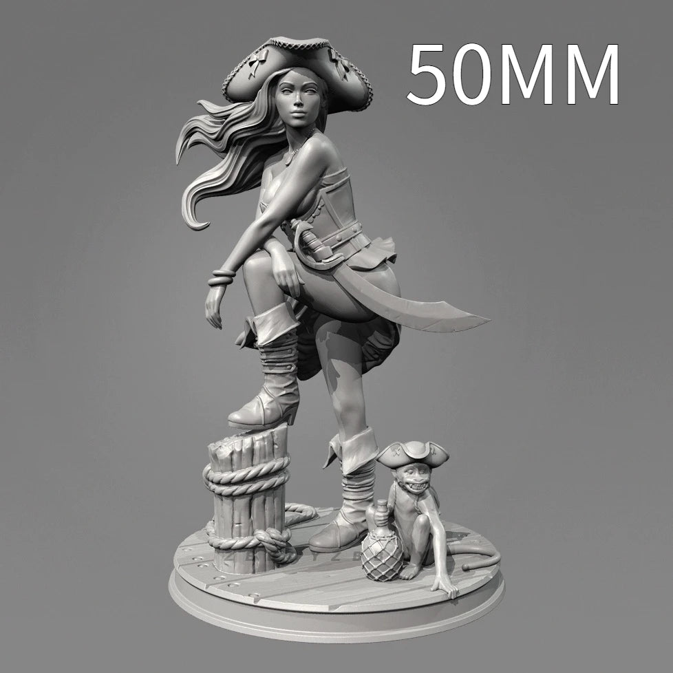 50mm Caribbean Pirate Warrior, 3 Figures, Resin Model Figure Kit, Fantasy Theme, Unassembled and Unpainted
