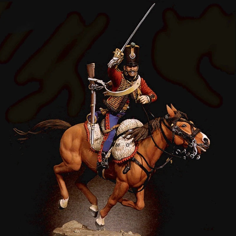 90mm Napoleonic French Imperial Cavalry Officer Charging with Saber, Resin Model Figure Kit, Unassembled and Unpainted