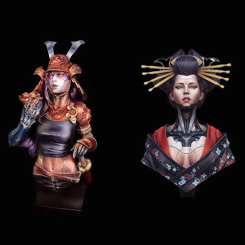 1/10 Demonic Female Warrior with Horned Crown, Resin Model Bust Kit, Fantasy Theme, Unassembled and Unpainted