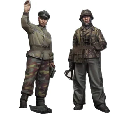 1/35 WWII German Officer with Raised Fist and Rifleman, 2 Figures, Resin Model Figure Kit, Unassembled and Unpainted