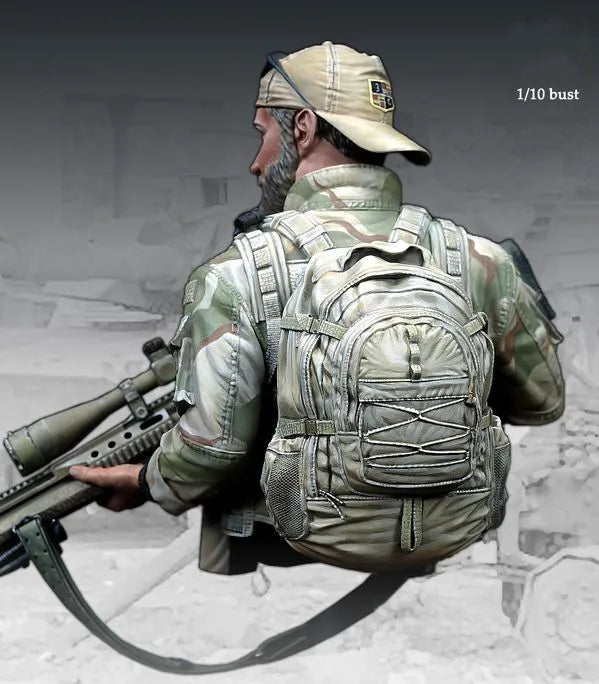 1/10 Modern Bearded US Tactical Operator with Scoped Rifle, Resin Model Bust Kit, Unassembled and Unpainted
