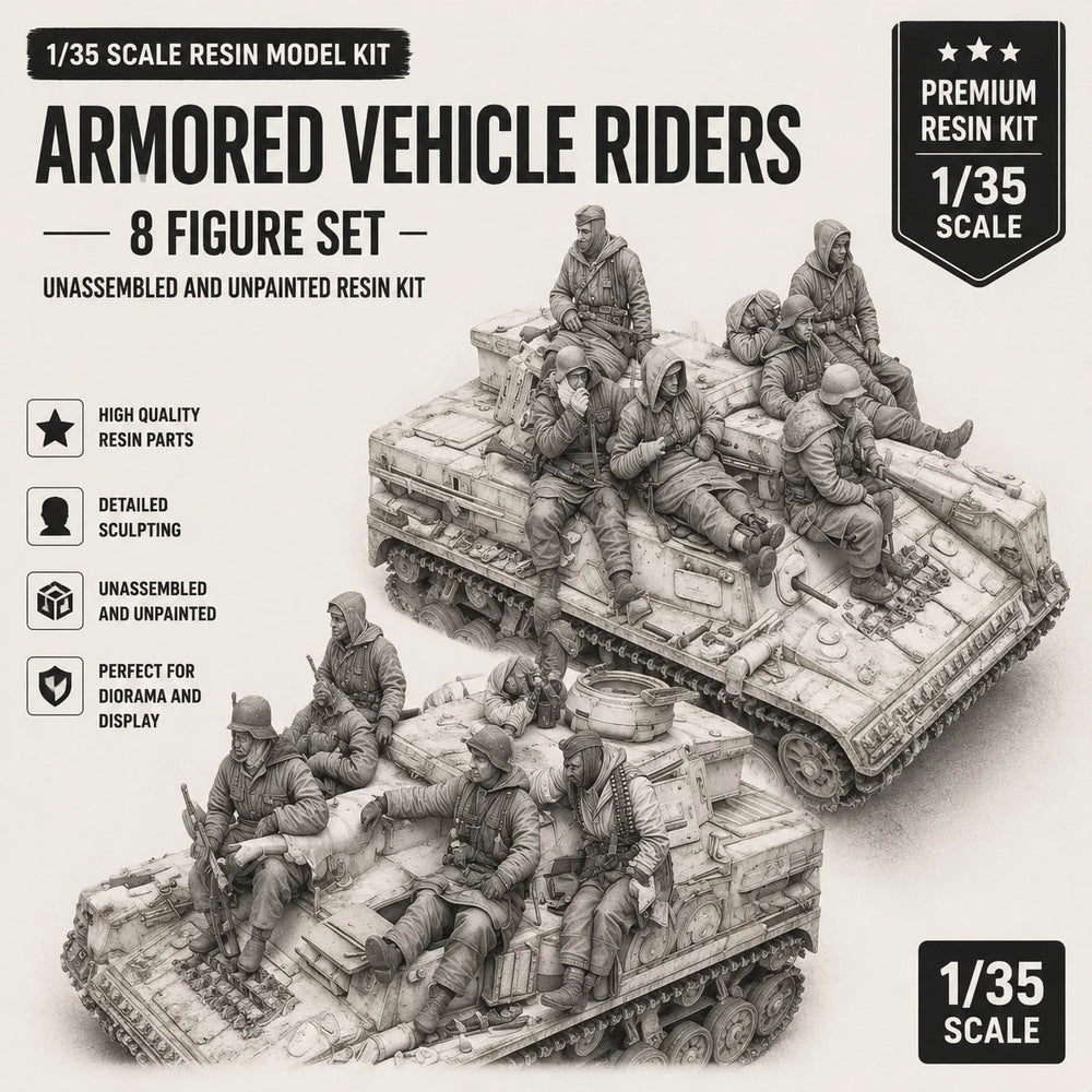 1/35 WWII Soldiers Mounting Armored Vehicles, 8 Figures, Resin Model Figure Kit, Unassembled and Unpainted