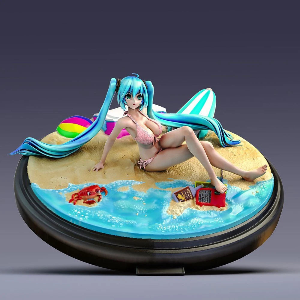1/24 Pin-up Woman Reclining Under Beach Umbrella, Resin Model Figure Kit, Unassembled and Unpainted