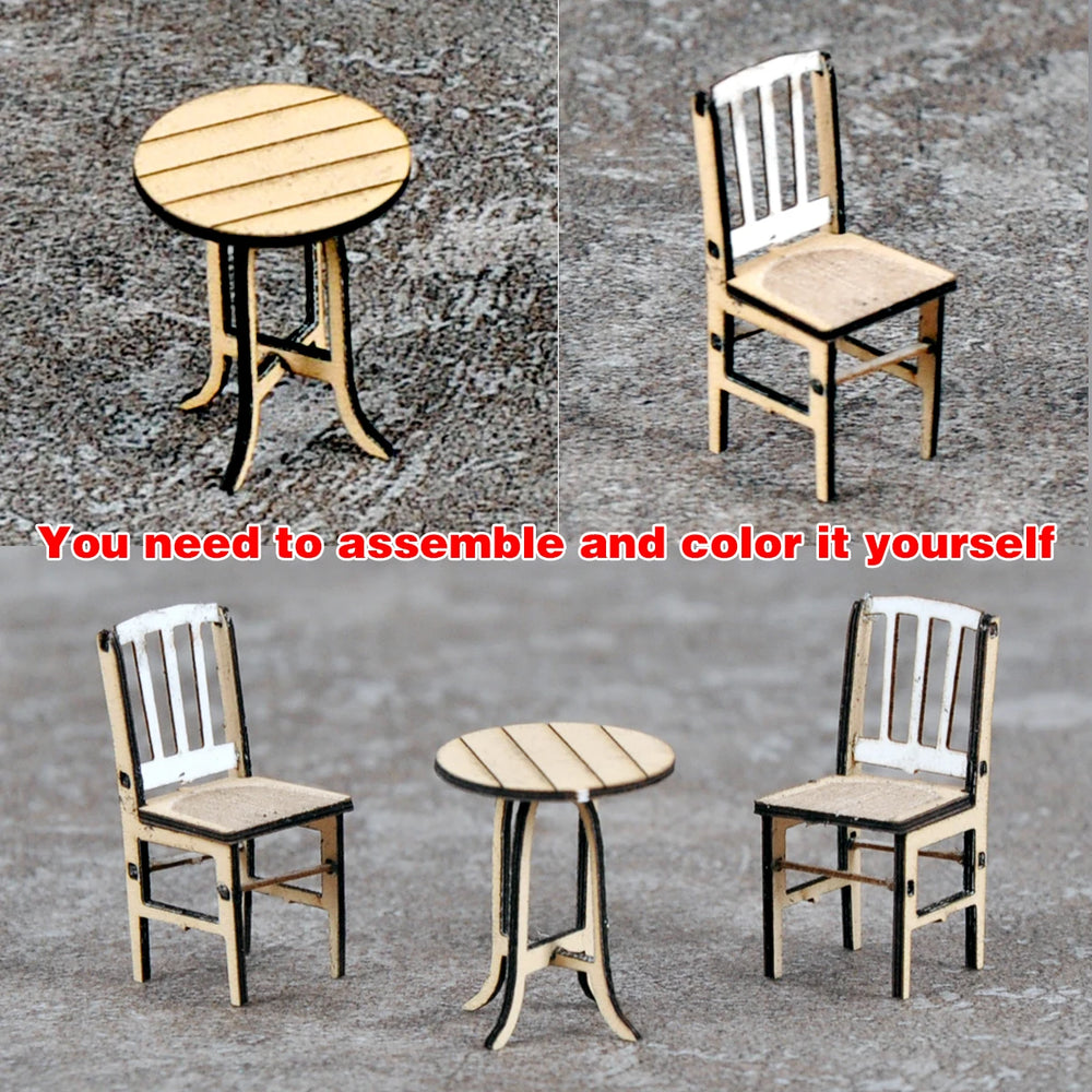 1/35 Cafe Tables and Wooden Chairs Set, Resin Model Diorama Kit, Historical Theme, Unassembled and Unpainted
