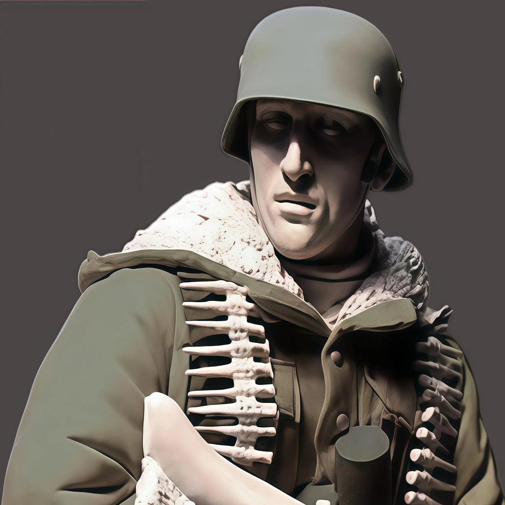 120mm WWI German Soldier with Machine Gun, Resin Model Figure Kit, Unassembled and Unpainted