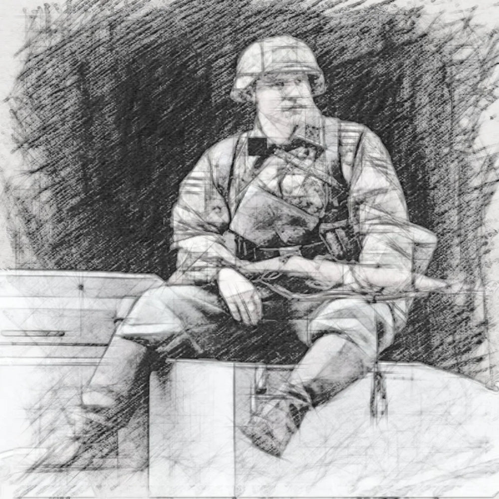 1/16 WWII German Soldier Resting on Bucket, Resin Model Figure Kit, Unassembled and Unpainted
