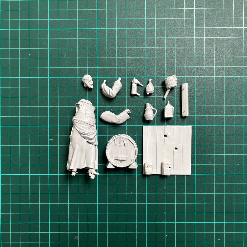 75mm Medieval Monk with Cooking Pots, Resin Model Figure Kit, Unassembled and Unpainted