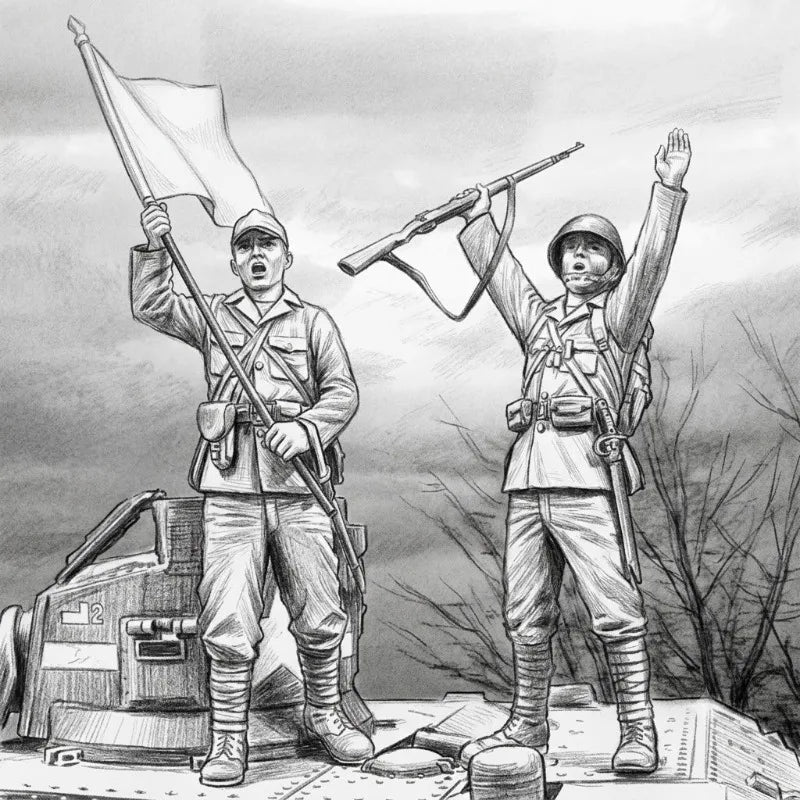 1/35 WWI Infantry Soldiers with Flag, 2 Figures, Resin Model Figure Kit, Unassembled and Unpainted