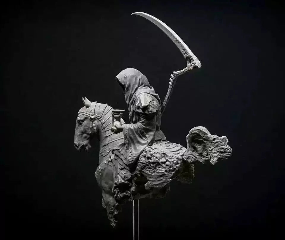 90mm Grim Reaper on Skeletal Horse, Resin Model Figure Kit, Fantasy Theme, Unassembled and Unpainted