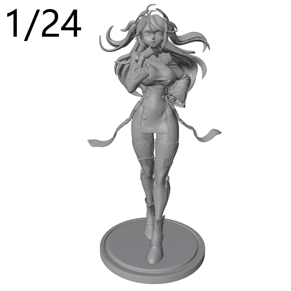 1/24 Long-Haired Anime Female in Red Tactical Suit, Resin Model Figure Kit, Anime Theme, Unassembled and Unpainted