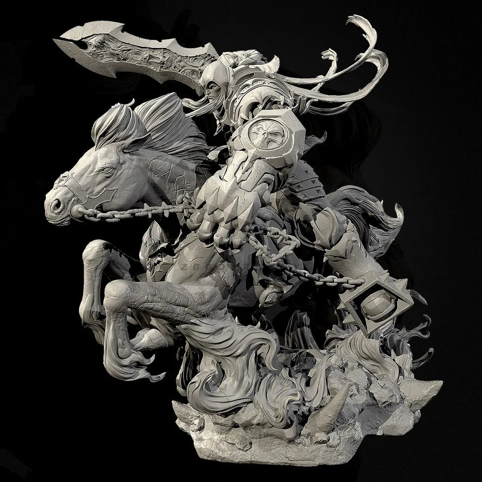 50mm Demonic Cavalry with Curved Horns and Varied Weapons, 3 Figures, Resin Model Figure Kit, Fantasy Theme, Unassembled and Unpainted