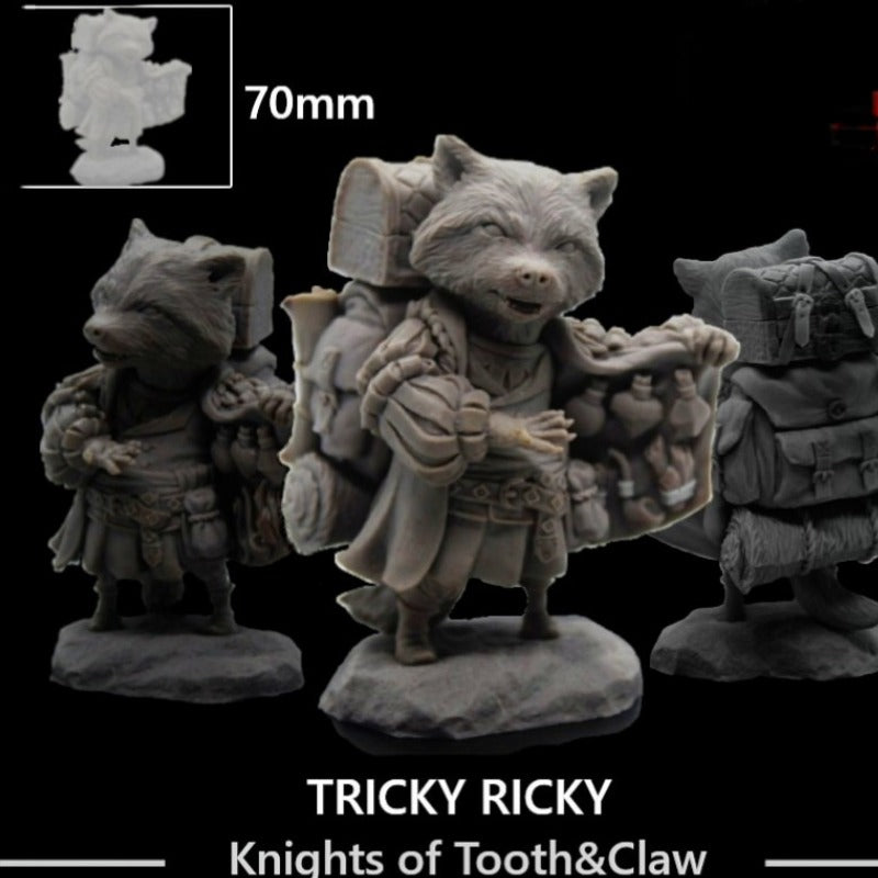 70mm Medieval Fantasy Raccoon Knight, Resin Model Figure Kit, Unassembled and Unpainted