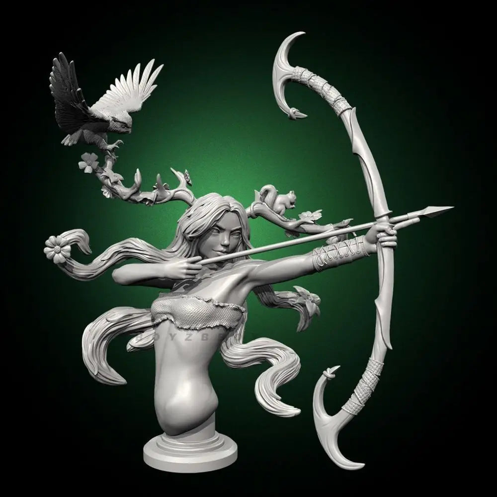 110mm Night Elf Archer, Resin Model Bust Kit, Fantasy Theme, Unassembled and Unpainted
