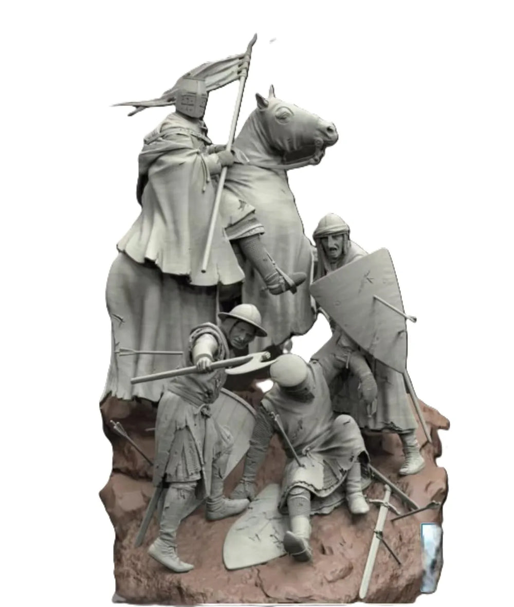 1/24 Medieval Crusader Warriors, 4 Figures, Resin Model Diorama Kit, Unassembled and Unpainted